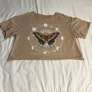 Tan butterfly design crop top!